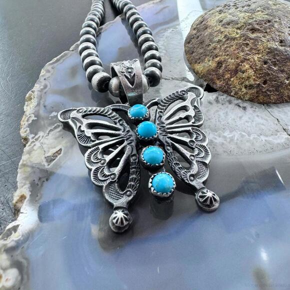 Eva & Linberg Billah Sterling Butterfly w/Turquoise Decorated Pendant For Women - Picture 4 of 10